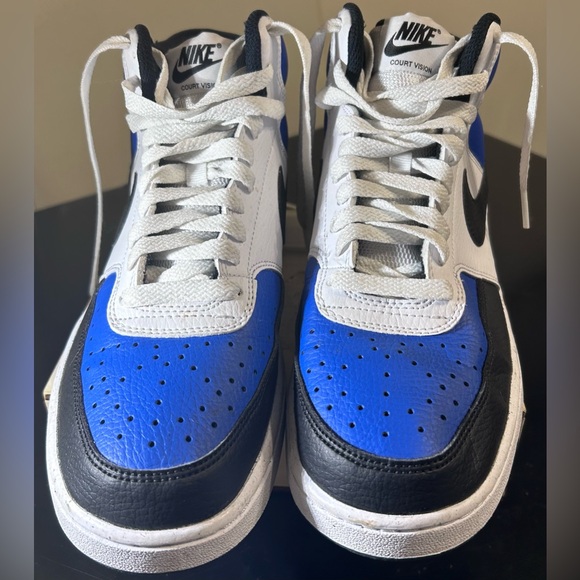 Nike Court Vision Royal Blue and White Mid Sneakers - Picture 1 of 7